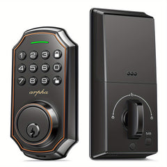 Keypad Door Lock - Keyless Entry Door Lock  - Arpha Front Door Lock Set with 2 Door Knobs -100 Code Smart Deadbolt Lock - Anti-Peeking Password - Auto Lock Easy to Install