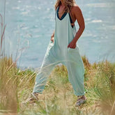 Gestrickte Einteilerhose mit Spaghettiträgern und Taschen für Damen