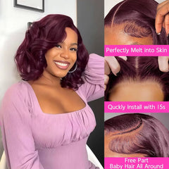 Body Bob Wig 99J Burgundy Body Wave Human Hair 13X4 Lace Front Wigs HD Lace Frontal Wigs Pre Plucked Frontal Wigs Human Hair