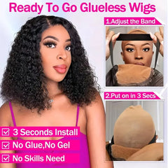 Glueless Wig Human Hair Ready To Wear Deep Wave Frontal Wig Short Curly Bob Wig Human Hair 4x4 13x4 Lace Front Human Hair 180%