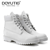 DOYUTIG Marke Weiß Farbe Kuh Leder Outdoor Stiefel Für Männer & Frauen Casual Paare Stiefel Mode Atmungs Military Stiefel SG003