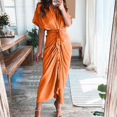 Formal Dresses For Wedding Guest Short Sleeve Long Dress Temperament Commuting High Waist Button Dress vestidos de graduación