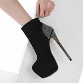 Eilyken Fashion Herbst Winter CRYSTAL Reißverschluss Damen Stiefeletten Runde Zehenpartie Extrem dünne Absätze Plateau Club Fashion Schuhe