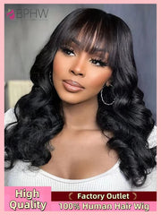30 inches Body Wave Human Hair Wigs With Bangs Short Bob Wig 180% Density Brazilian Fringe Remy Full Machine Made Wig For Women