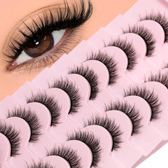GROINNEYA 3D Mink Lashes Natural Look Fluffy Cat Eye Wispy Eyelashes Manga Lashes Winged End Eye Elongated Fake Lashes Makeup