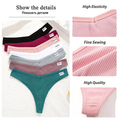 5Pcs Women Cotton Waffle Style G-string Panties Ladies Soft Thongs Female S-XL Low-Rise T-Back Panties Bikini Underwear 2024