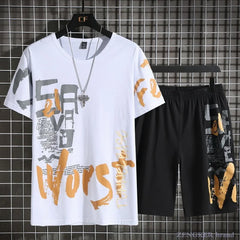 Men plus fat plus size summer Korean short-sleeved T-shirt casual shorts suit thin sports 150kg summer tide fat round neck 10xl