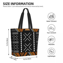 Afrikanischer Schlammstoff, Bogolan-Design, Einkaufstasche, Schultertasche aus Canvas, strapazierfähig, Einkaufstaschen mit geometrischer Stammeskunst