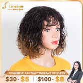Joedir Short Human Hair Wigs For Women 100% Water Wave Remy Brazilian Hair Wigs With Bangs 10 Inch 150 Density Pixie Cut Wig