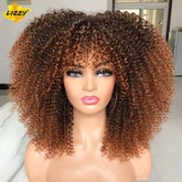 Short Afro Curly Wig With Bangs Synthetic African Glueless Fluffy Black Ombre Brown Curly Women's Wigs