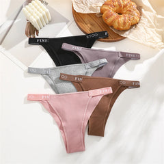 FINETOO 4Pcs/Set Cotton Letter Belt Underwear Women's Panties Sexy Low-Waist Bikini Underpants Female Breathable Briefs Lingerie