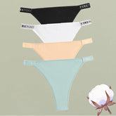 FINETOO 4Pcs/Set Cotton Letter Belt Underwear Women's Panties Sexy Low-Waist Bikini Underpants Female Breathable Briefs Lingerie
