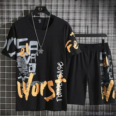 Men plus fat plus size summer Korean short-sleeved T-shirt casual shorts suit thin sports 150kg summer tide fat round neck 10xl