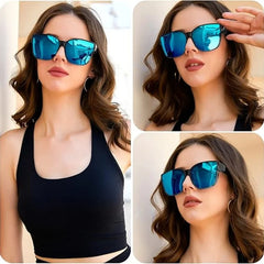 Cool&Ku Women Men Polarized Fit Over Sunglasses Oversized Trendy Square Cat Eye Wear Over Glasses