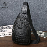 SCHLATUM 100% Rindsleder Männer Krokodil Korn Mode Schwarz Multifunktionale Leder Brust Tasche