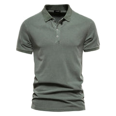 AIOPEON - Polos de algodón 100 % de color liso para hombre, camisas casuales de manga corta con cuello vuelto, ropa de calle de moda, polos para hombre