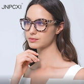 JNPCXI Gafas de moda con forma de ojo de gato y patillas de primavera para mujer, montura transparente, anti-Blu-Ray, gafas retro para hombre, montura óptica, gafas de lectura