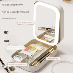Cosmetic Mirror Portable Foldable Ins Portable Mirror LED Light Student Dormitory Female Storage Box Integrated