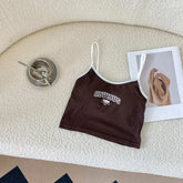 2024 Summer Letter Printing Tops Spaghetti Camisole Women With Padded Bra Crop Tops O-Neck Solid Crop Tops Y2k Sports Short Vest