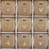 Disney Cartoon Mickey Minnie Mouse Zircon Pendant Necklace for Women Girl Stainless Steel Chain Sweet Gift for Friends Kids
