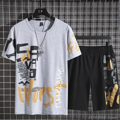 Men plus fat plus size summer Korean short-sleeved T-shirt casual shorts suit thin sports 150kg summer tide fat round neck 10xl