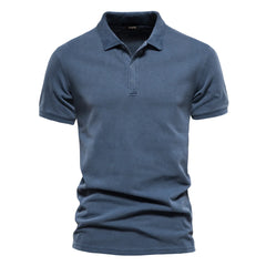 AIOPEON - Polos de algodón 100 % de color liso para hombre, camisas casuales de manga corta con cuello vuelto, ropa de calle de moda, polos para hombre