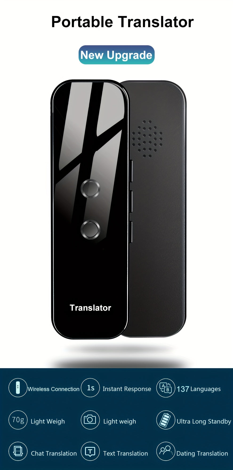 Portable Two-Way Language Translator with App Support for 137 Languages, High Accuracy for Travel, Business, and Learning