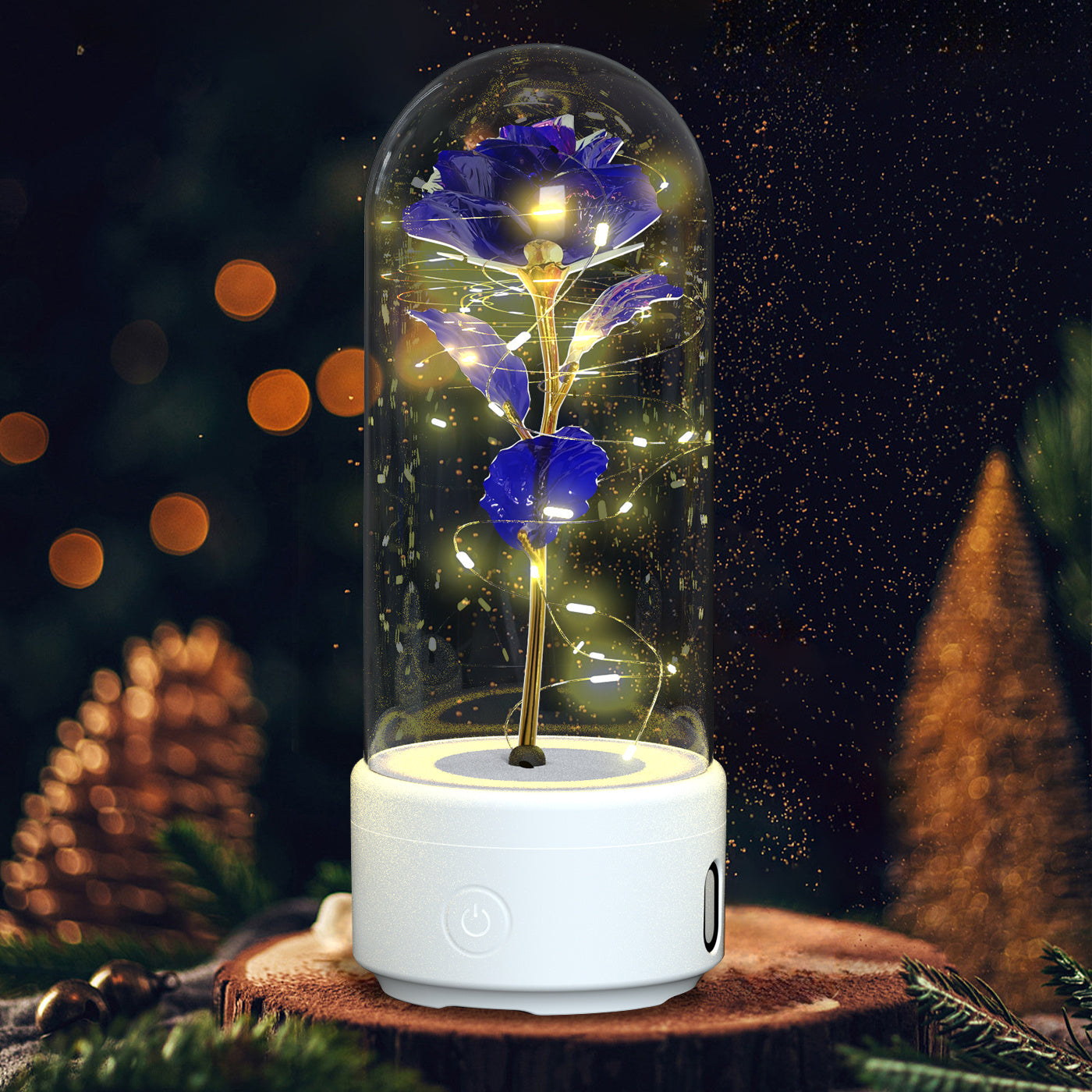 Luz LED creativa 2 en 1 con forma de rosa y altavoz Bluetooth, regalo de San Valentín, adorno de luz nocturna luminosa con forma de rosa en cubierta de vidrio