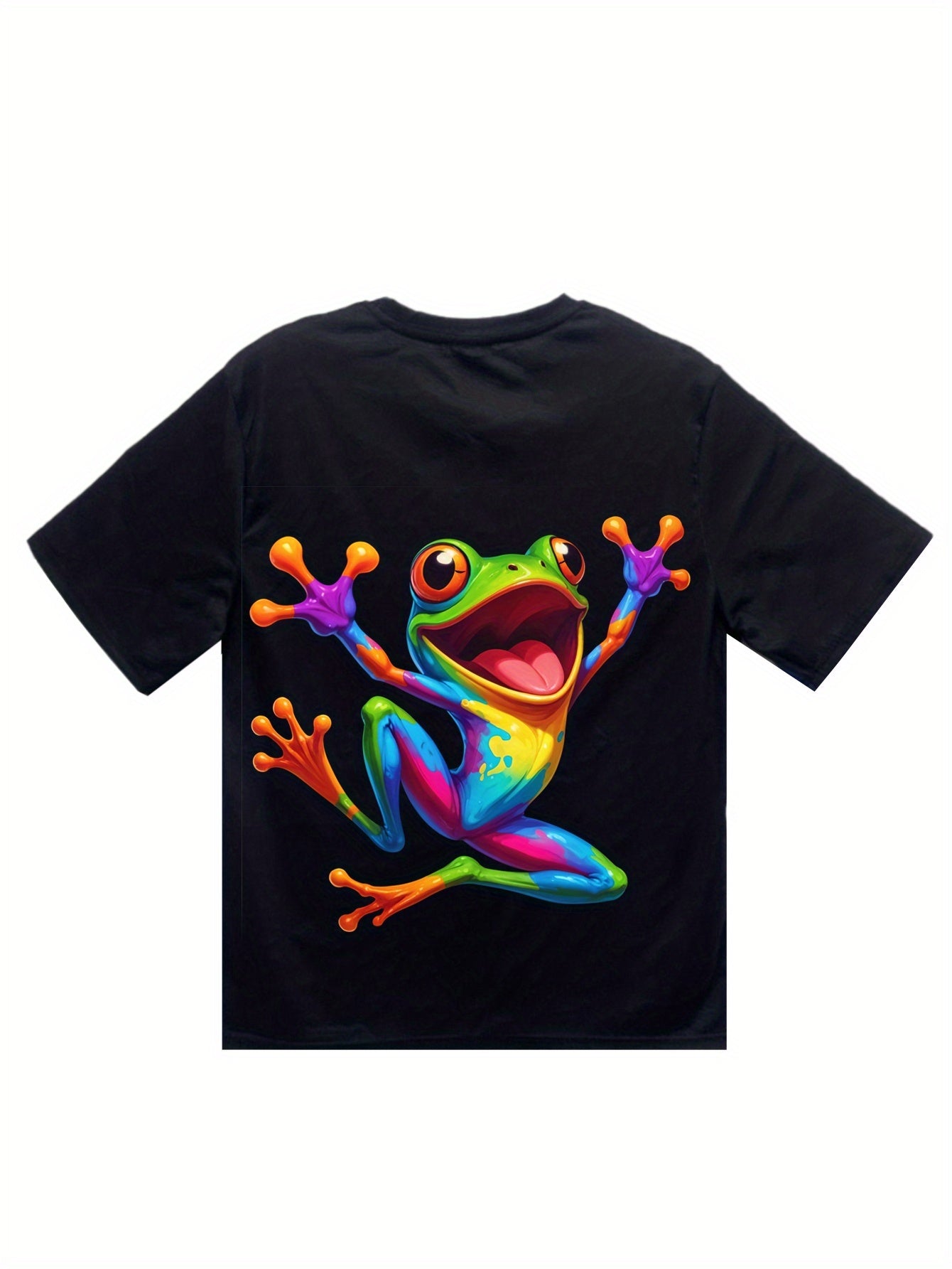 Men's Vitality Tree Frog Pattern T-shirt - Casual Round Neck Short Sleeve, Breathable Polyester Fiber Summer Top