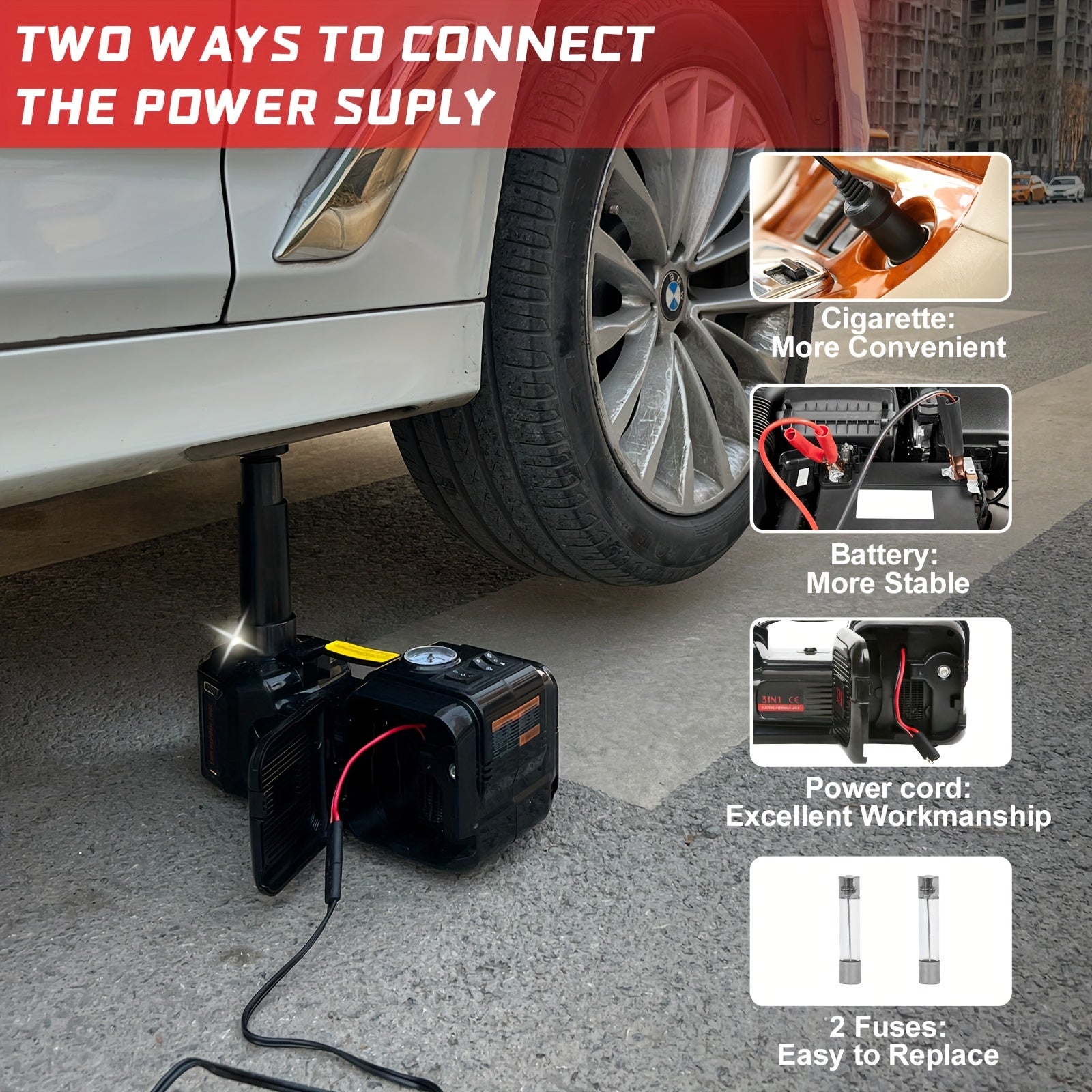 E-HEELP Electric Car Jack Kit 5Ton 12V Hydraulic Car Jack Lift (Lifting Range: 6.1-17.7 Inch) With Electric Impact Wrench - For SUV, MPV, Sedan, Truck -  Garage Repair & Tire Change - Ideal Gift for Car Enthusiasts