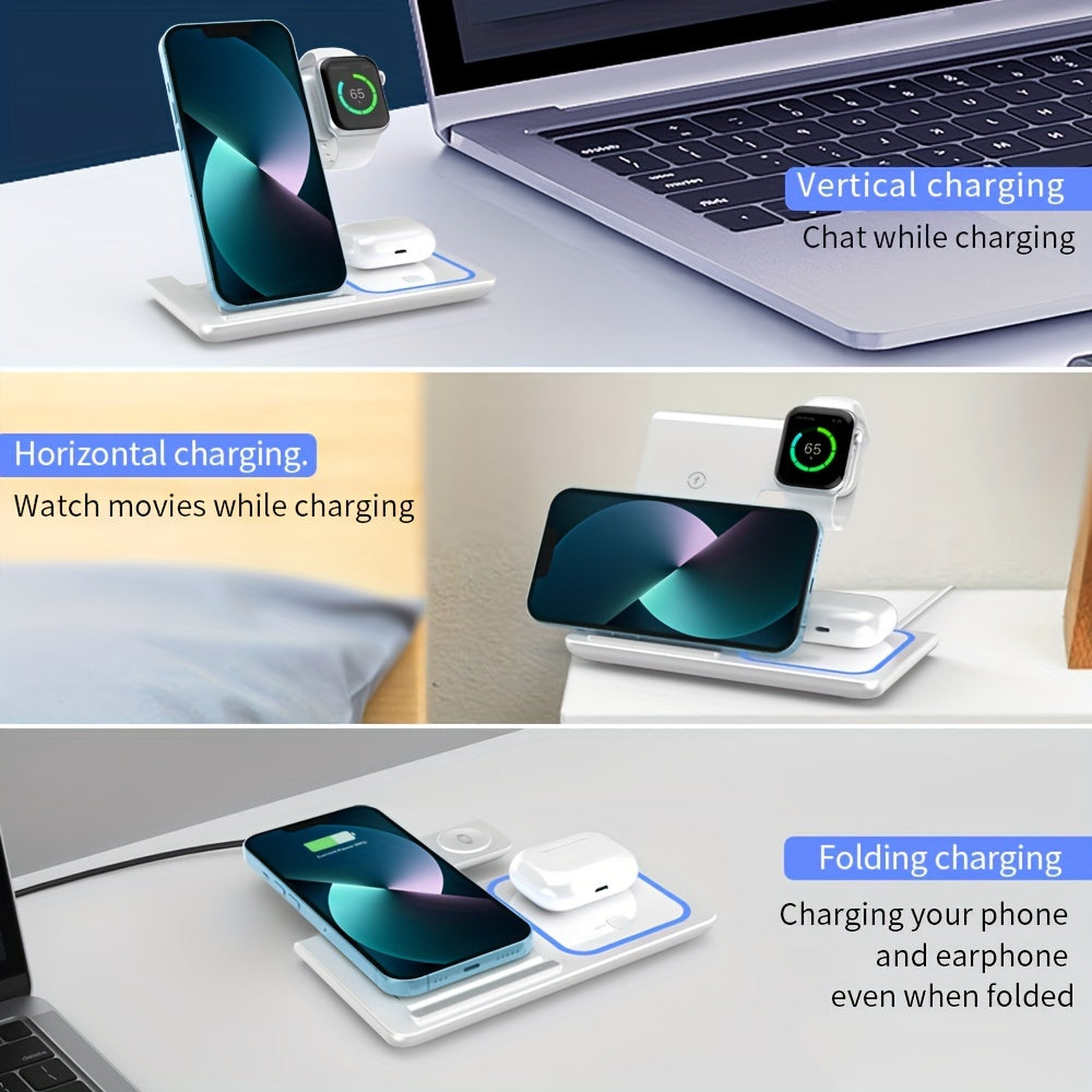 Wireless Charging Station 3-in-1 15W Fast Charging Charger Stand, For iPhone 16 15 14 13 12 11 X 8 Pro Max/Pro/Mini/Plus, For iWatch Ultra10/ 9/8 7/6/5/4/3/2 SE, For AirPods 3/2/Pro