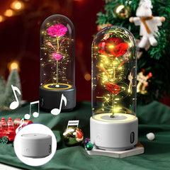 Luz LED creativa 2 en 1 con forma de rosa y altavoz Bluetooth, regalo de San Valentín, adorno de luz nocturna luminosa con forma de rosa en cubierta de vidrio