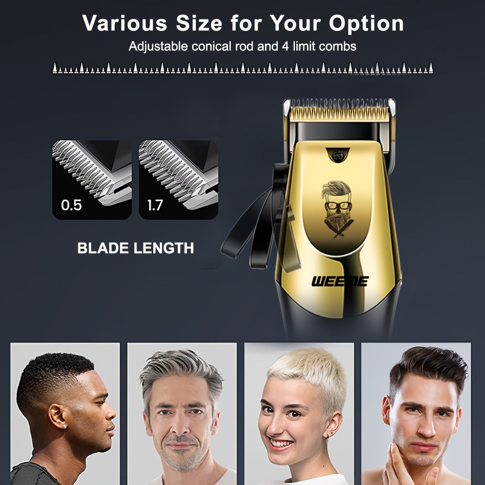 3pcs/set 8pcs 3pcs 3pcs Professional 3-Piece Golden Hair Clipper & Trimmer Set with USB Rechargeable, LCD Display, Electric Shaver, T-Blade, Limit Combs & Cleaning Brushes