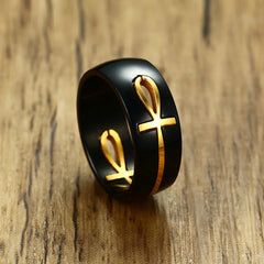 Anillo de cruz egipcia Ankh separable para hombre, personalizado, de acero inoxidable, en oro negro, con llave de la vida, para boda, joyería masculina 