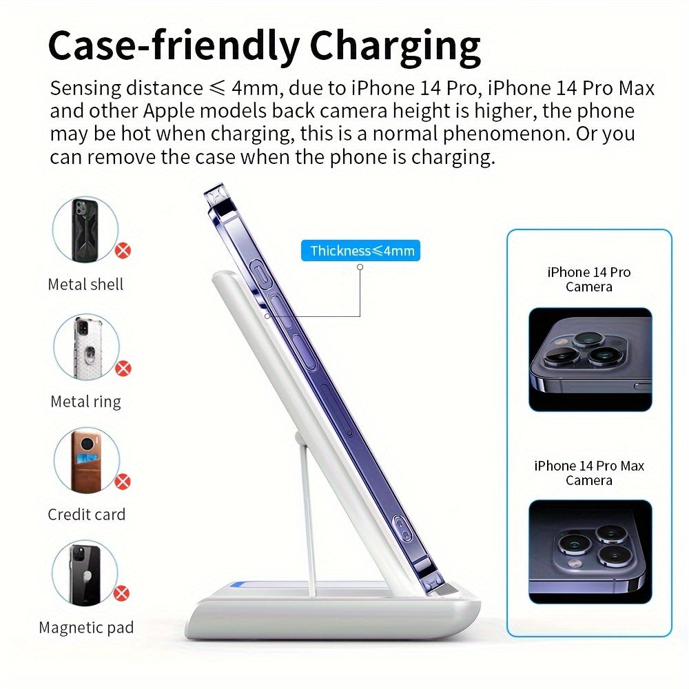 Wireless Charging Station 3-in-1 15W Fast Charging Charger Stand, For iPhone 16 15 14 13 12 11 X 8 Pro Max/Pro/Mini/Plus, For iWatch Ultra10/ 9/8 7/6/5/4/3/2 SE, For AirPods 3/2/Pro