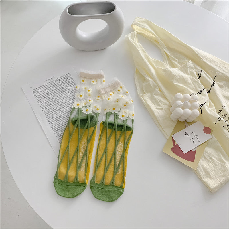 Atmungsaktive Glasseidensocken im Retro-Stil, japanische Socken in leuchtenden Farben