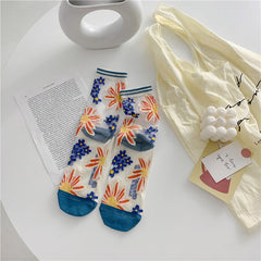 Atmungsaktive Glasseidensocken im Retro-Stil, japanische Socken in leuchtenden Farben