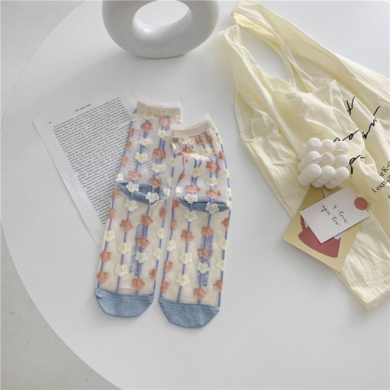 Atmungsaktive Glasseidensocken im Retro-Stil, japanische Socken in leuchtenden Farben