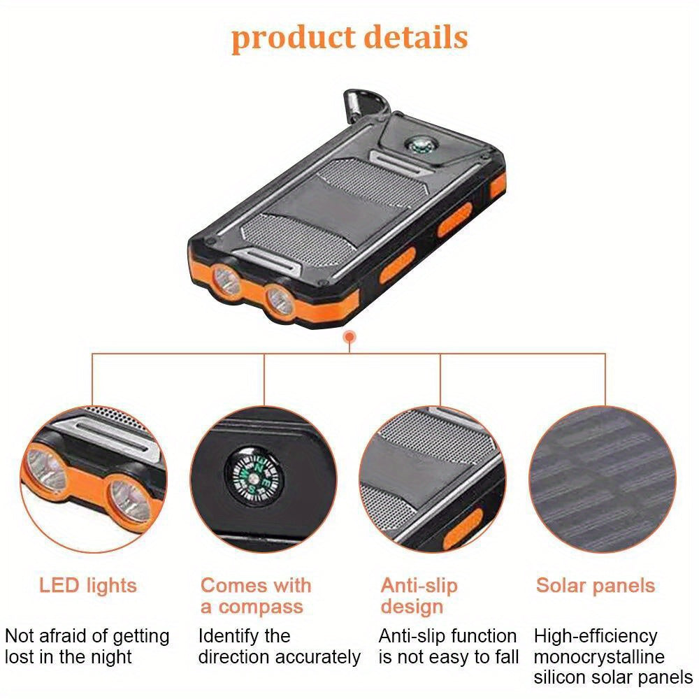 2024 Super 10000mAh USB Portable Charger Solar Power Bank For Cell Phone