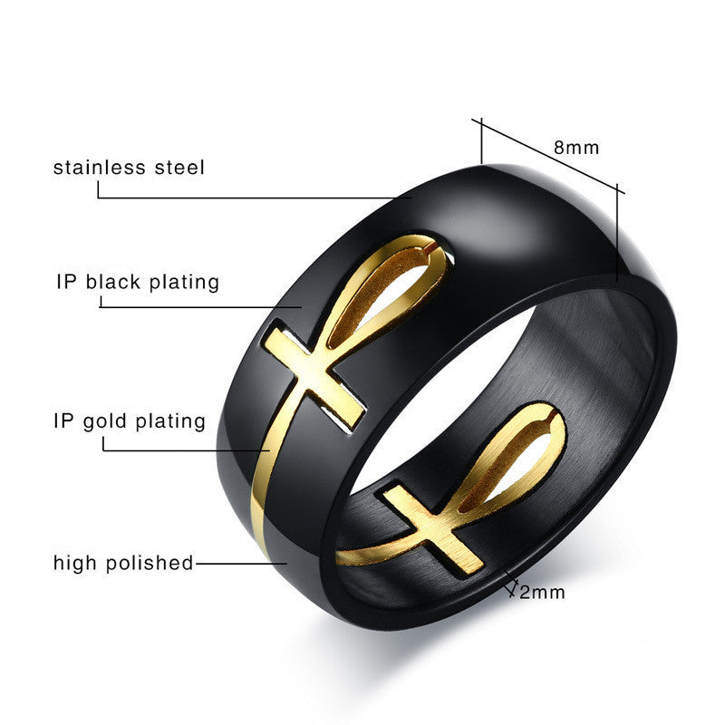 Anillo de cruz egipcia Ankh separable para hombre, personalizado, de acero inoxidable, en oro negro, con llave de la vida, para boda, joyería masculina 