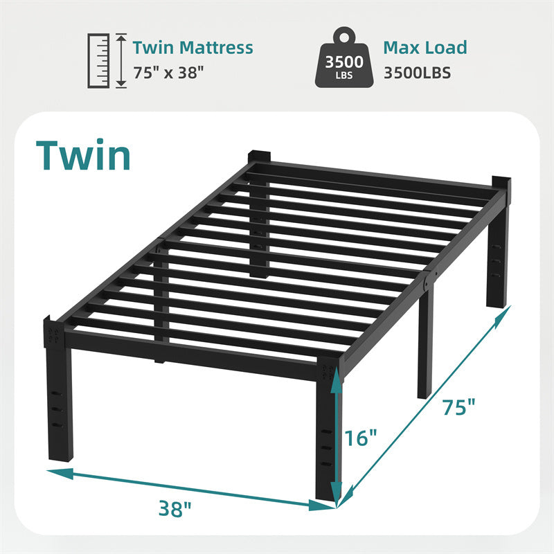 Classic Iron Bed Frame Mattress Under Bed Storage No Box Spring Needed Singe Full Queen King Size Black