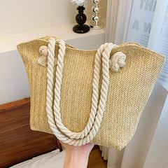 Bolso de mano de paja de gran capacidad para mujer