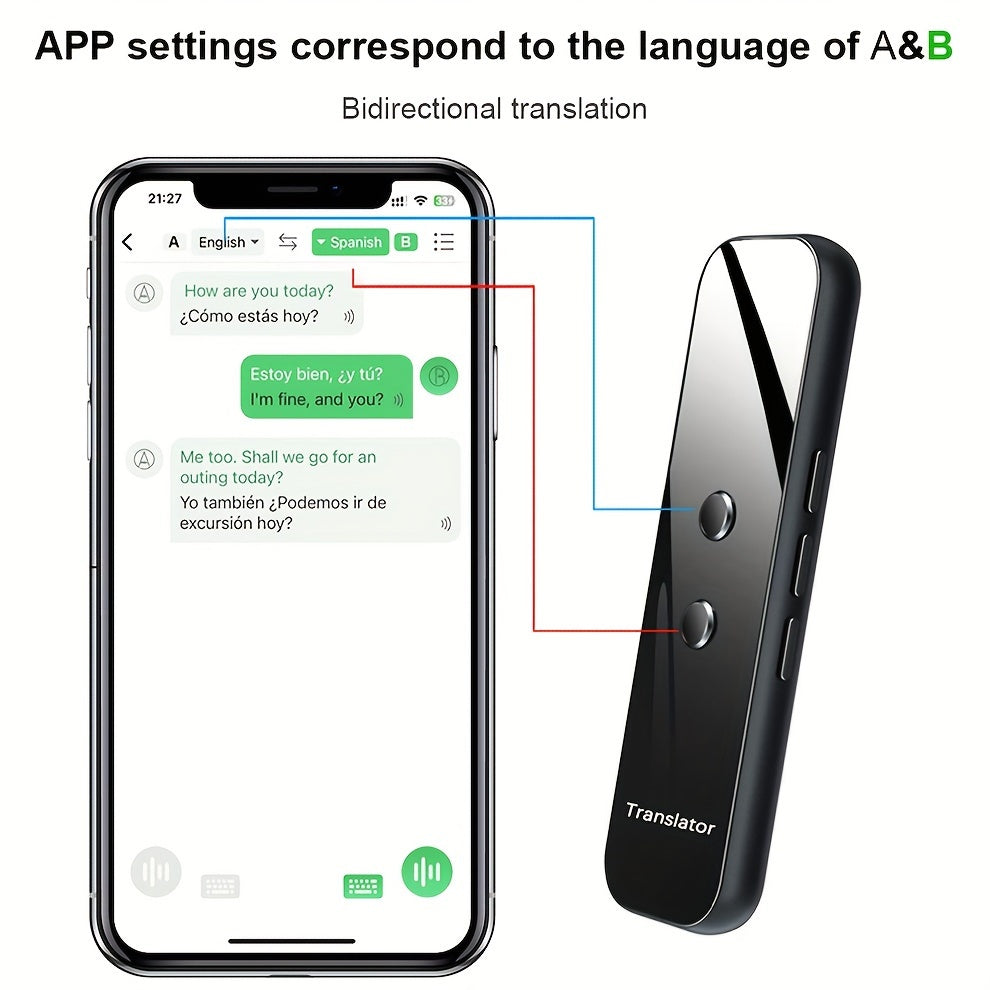 Portable Two-Way Language Translator with App Support for 137 Languages, High Accuracy for Travel, Business, and Learning