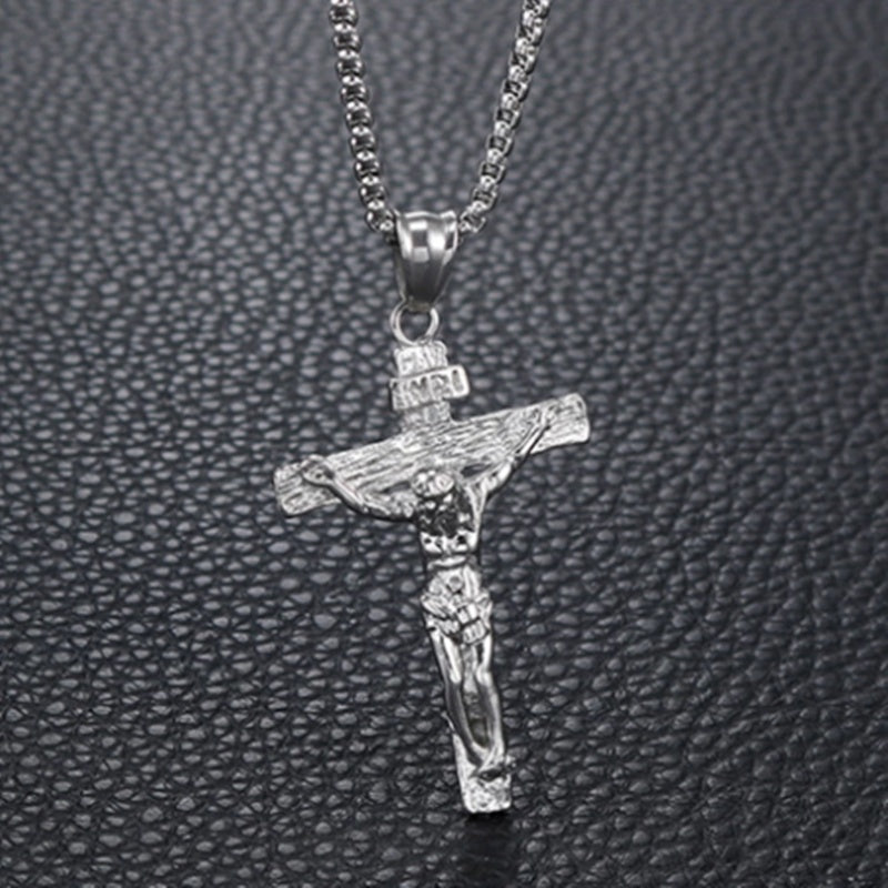 Jesus Cross Titanium Steel Men's Pendant Necklace