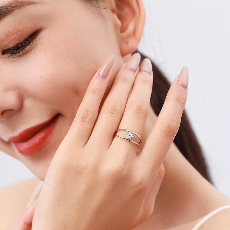 Anillo de plata esterlina para mujer, diseño de nicho coreano, anillo de doble dedo índice