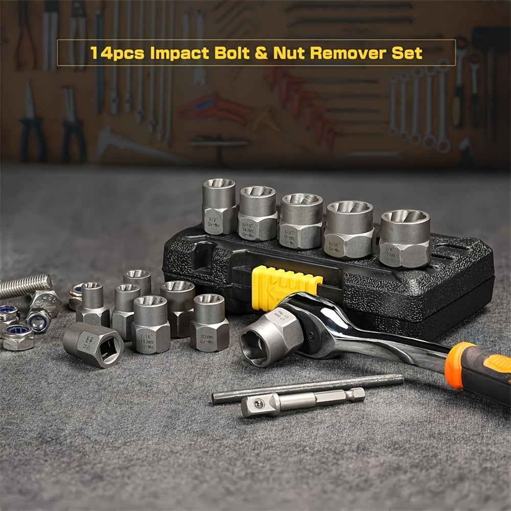 "14pcs/set 14-Piece 3/8"" Broken Nut Extractor Set with Middle Flying Tool"