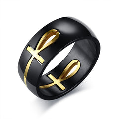 Anillo de cruz egipcia Ankh separable para hombre, personalizado, de acero inoxidable, en oro negro, con llave de la vida, para boda, joyería masculina 