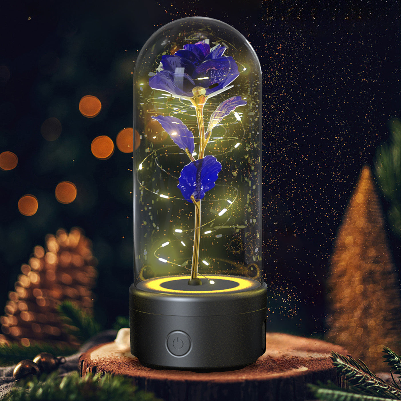Luz LED creativa 2 en 1 con forma de rosa y altavoz Bluetooth, regalo de San Valentín, adorno de luz nocturna luminosa con forma de rosa en cubierta de vidrio