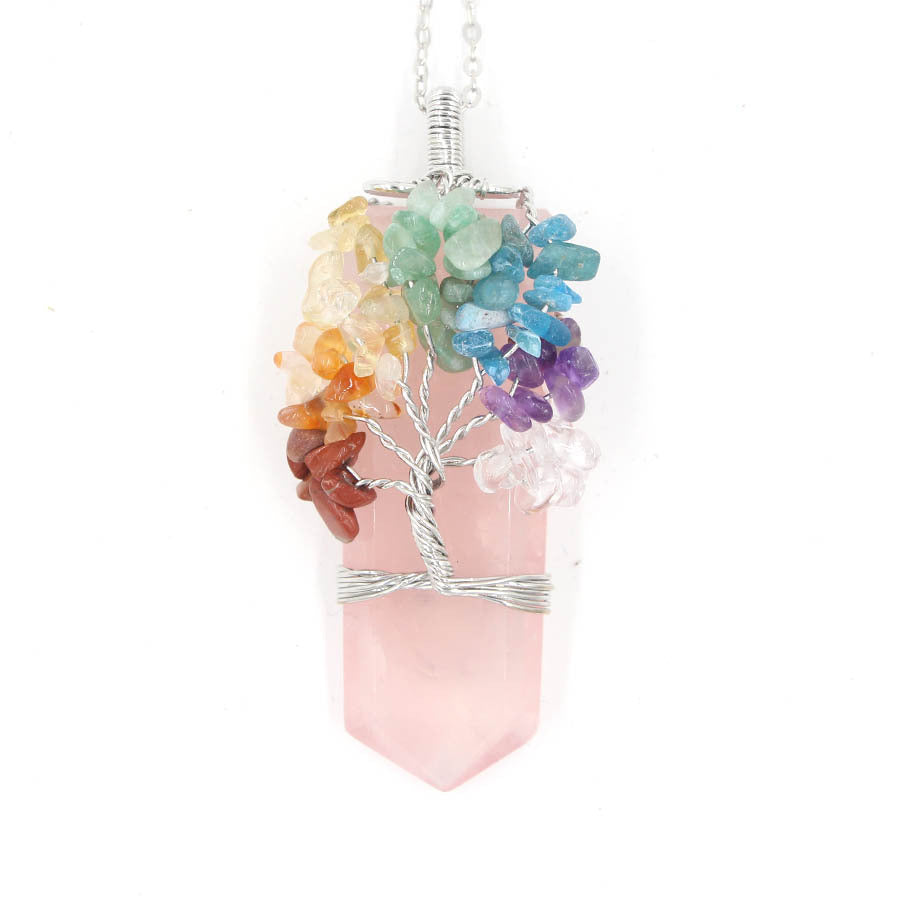 Collar con colgante de árbol de la vida con forma de columna de cristal