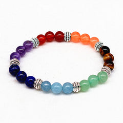 Pulsera de yoga de siete chakras con cristal colorido de tigre y ágata de piedra natural de plata antigua de Reiki